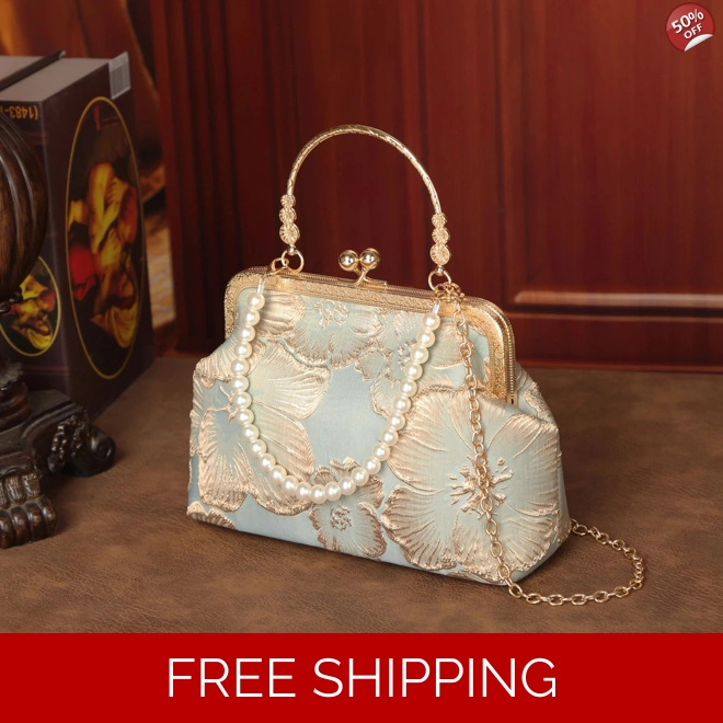 product Image for Chinese-style Traditional Flag Gown Bag, Elegant Evening Purse, Solemn Handbag, Pearl Shoulder Bag